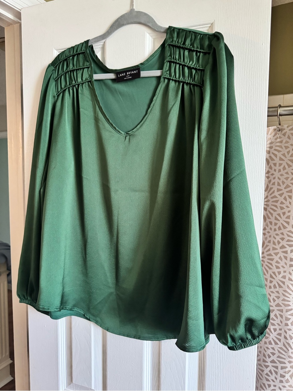 Lane Bryant Forest Green V-Neck Peasant Blouse
